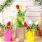 15 Pcs Multicolor Artificial Tulips in 3 Metal Pots – Spring, Easter & Wedding Table Centerpieces, Home & Office Décor